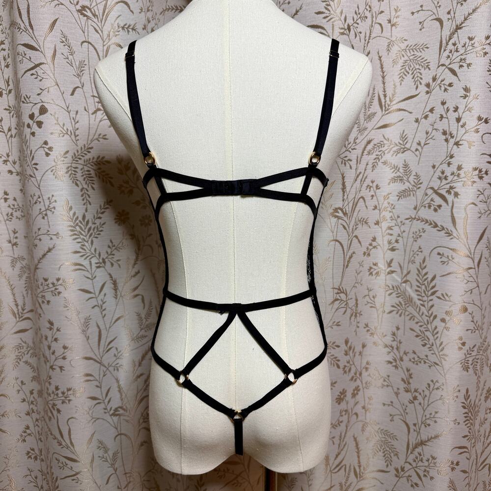 Victoria's Secret Women Black Lace Strappy Cage Teddy Large Vampy Glam Boudoir - Picture 5 of 12